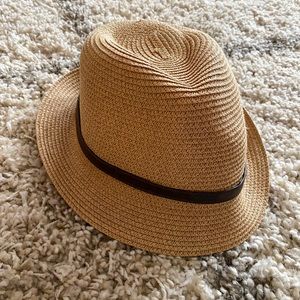 Make + Model straw fedora, tan, one size